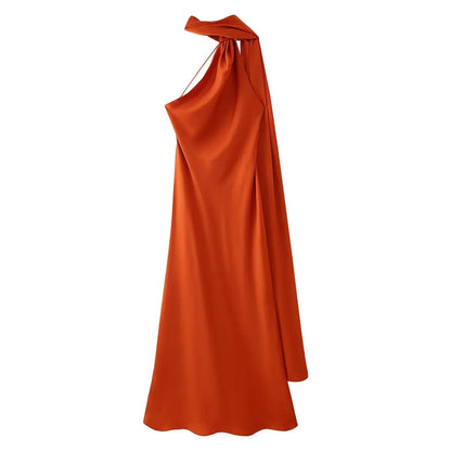 Robe Longue Satin de Soie Luxe – Col Halter, Dos Nu & Sans Manches | Gala & Cérémonie