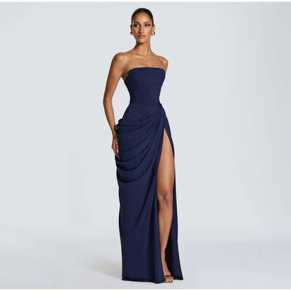 Robe Longue Sirène en Satin Froncé – Épaule Asymmétrique & Découpe | Coupe Slim Luxe 2026