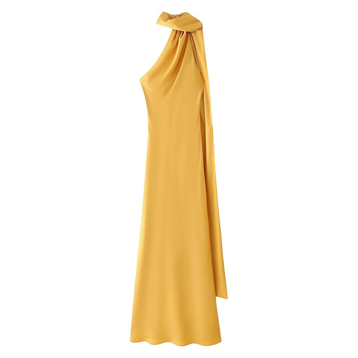 Robe Longue Satin de Soie Luxe – Col Halter, Dos Nu & Sans Manches | Gala & Cérémonie