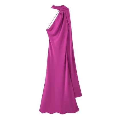 Robe Longue Satin de Soie Luxe – Col Halter, Dos Nu & Sans Manches | Gala & Cérémonie