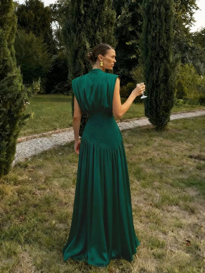 Robe Longue Élégante en Satin – Col V Plongeant, Fente Haute & Fluide | Invitée Mariage Luxe 2026