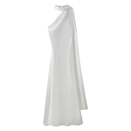 Robe Longue Satin de Soie Luxe – Col Halter, Dos Nu & Sans Manches | Gala & Cérémonie