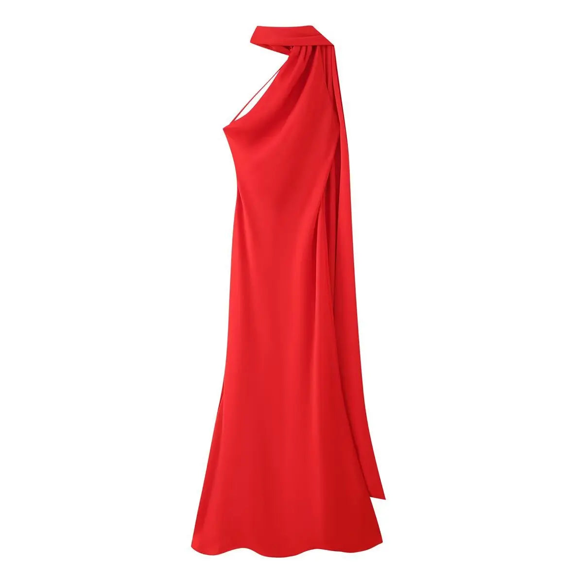 Robe Longue Satin de Soie Luxe – Col Halter, Dos Nu & Sans Manches | Gala & Cérémonie