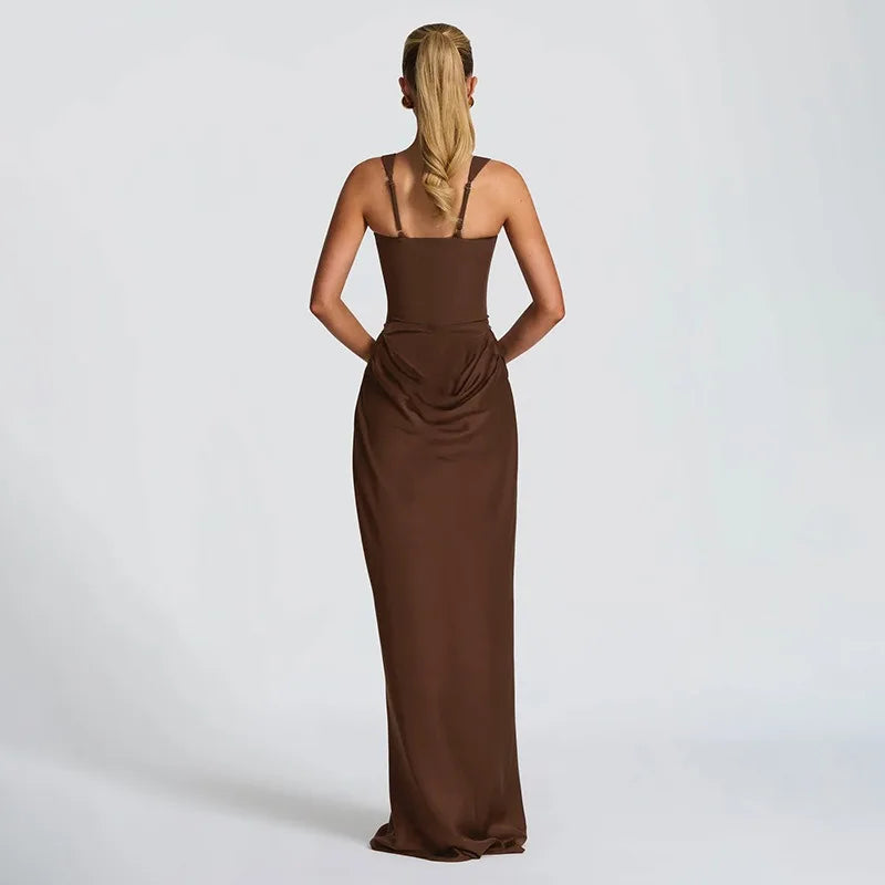 Robe Moulante Plissée Col Carré & Laçage Dos – Camisole Bodycon Élégante | Invitée Mariage Luxe