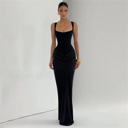 Robe Moulante Plissée Col Carré & Laçage Dos – Camisole Bodycon Élégante | Invitée Mariage Luxe