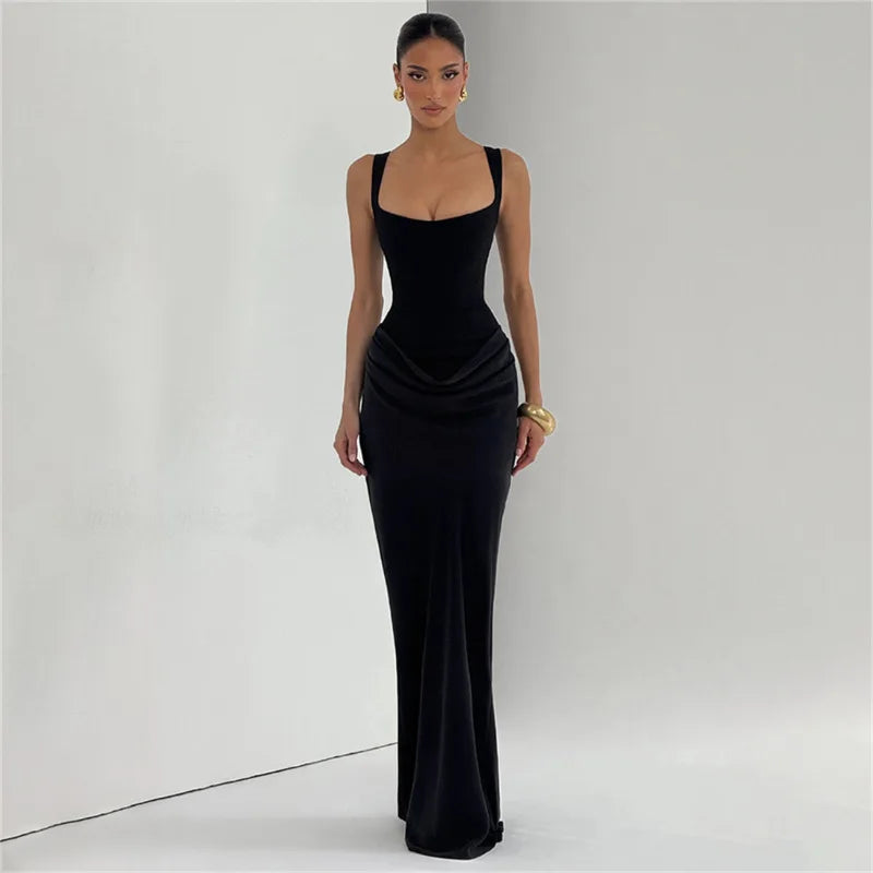 Robe Moulante Plissée Col Carré & Laçage Dos – Camisole Bodycon Élégante | Invitée Mariage Luxe