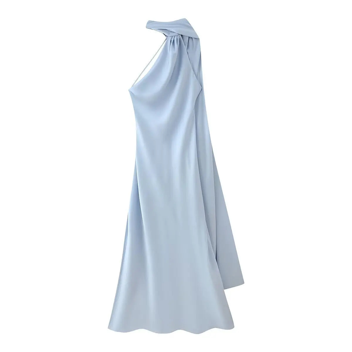 Robe Longue Satin de Soie Luxe – Col Halter, Dos Nu & Sans Manches | Gala & Cérémonie