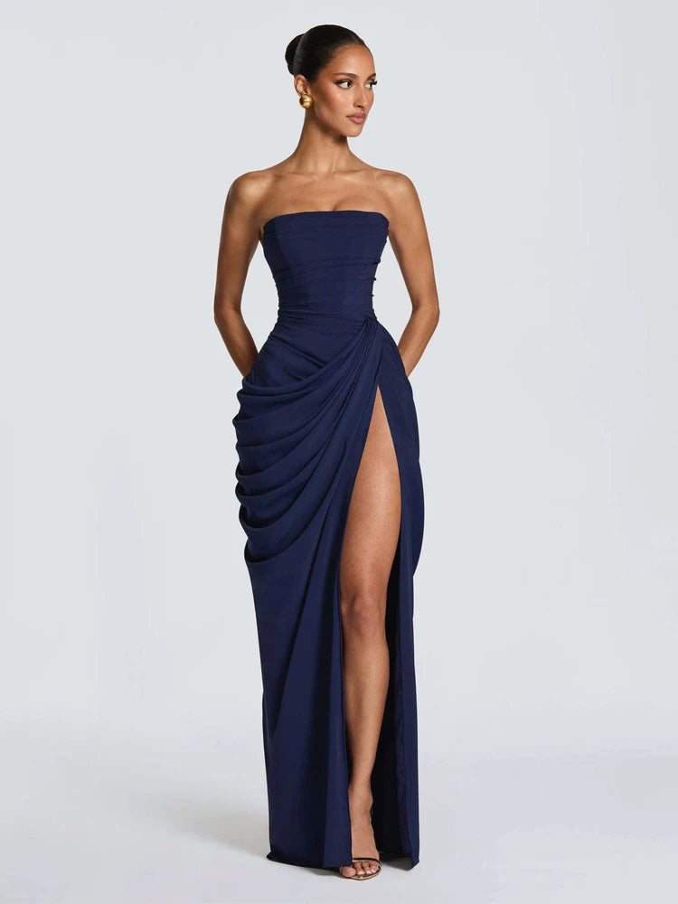 Robe Longue Sirène en Satin Froncé – Épaule Asymmétrique & Découpe | Coupe Slim Luxe 2026