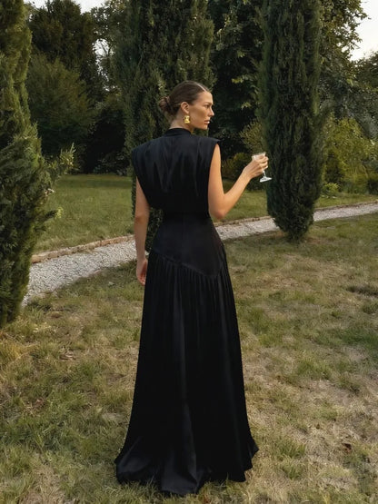 Robe Longue Élégante en Satin – Col V Plongeant, Fente Haute & Fluide | Invitée Mariage Luxe 2026
