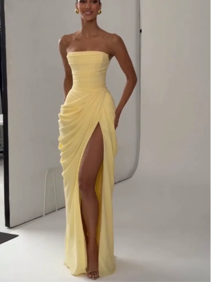 Robe Longue Sirène en Satin Froncé – Épaule Asymmétrique & Découpe | Coupe Slim Luxe 2026