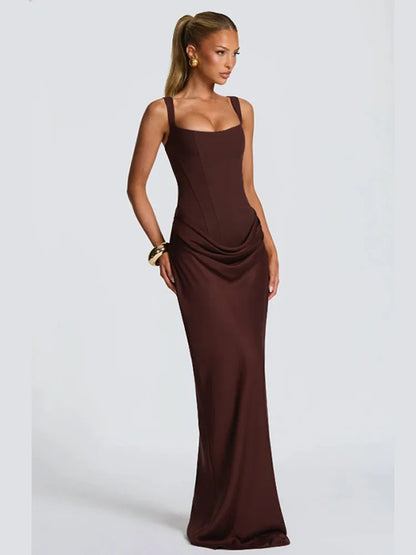 Robe Longue Sirène en Satin Froncé – Épaule Asymmétrique & Découpe | Coupe Slim Luxe 2026