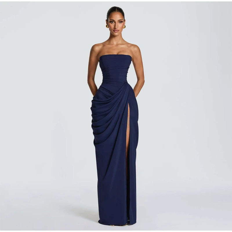 Robe Longue Sirène en Satin Froncé – Épaule Asymmétrique & Découpe | Coupe Slim Luxe 2026