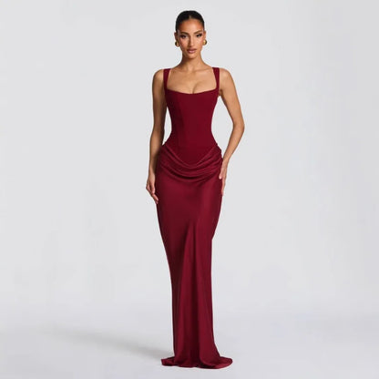 Robe Moulante Plissée Col Carré & Laçage Dos – Camisole Bodycon Élégante | Invitée Mariage Luxe