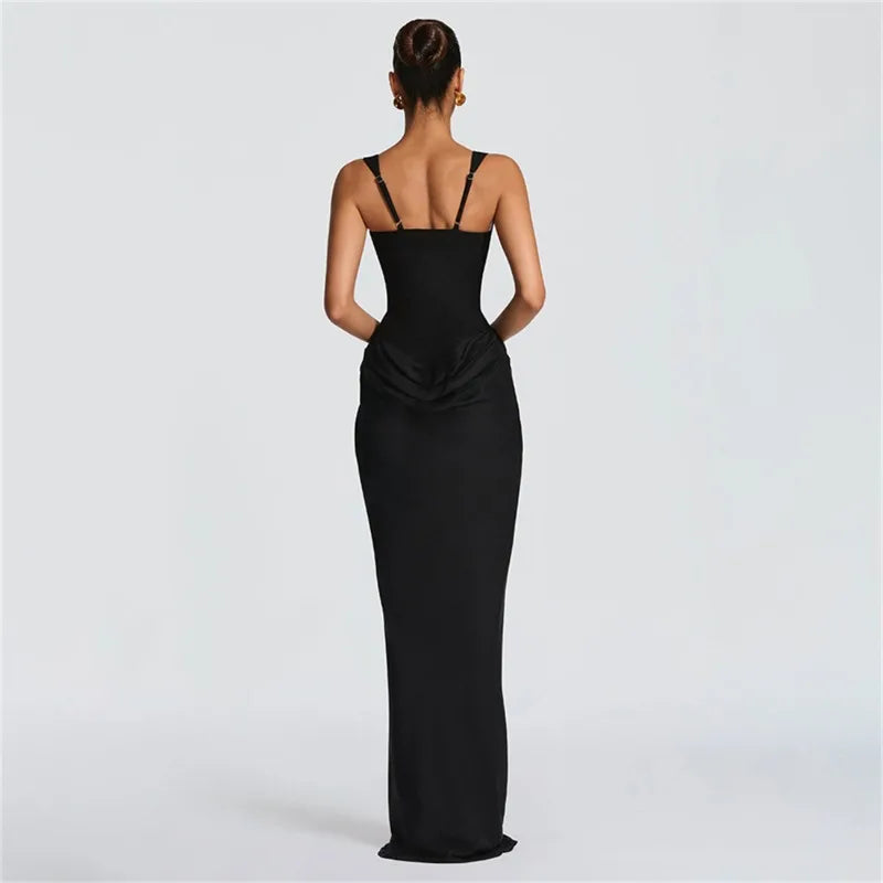 Robe Moulante Plissée Col Carré & Laçage Dos – Camisole Bodycon Élégante | Invitée Mariage Luxe