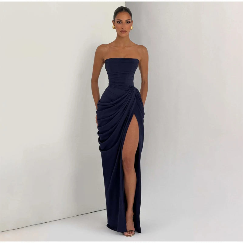 Robe Longue Sirène en Satin Froncé – Épaule Asymmétrique & Découpe | Coupe Slim Luxe 2026